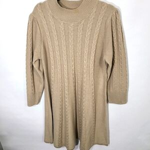 Jessica Howard Women's Size 1X Long Sleeve Cable Knit Mock Beige Sweater Dress‎